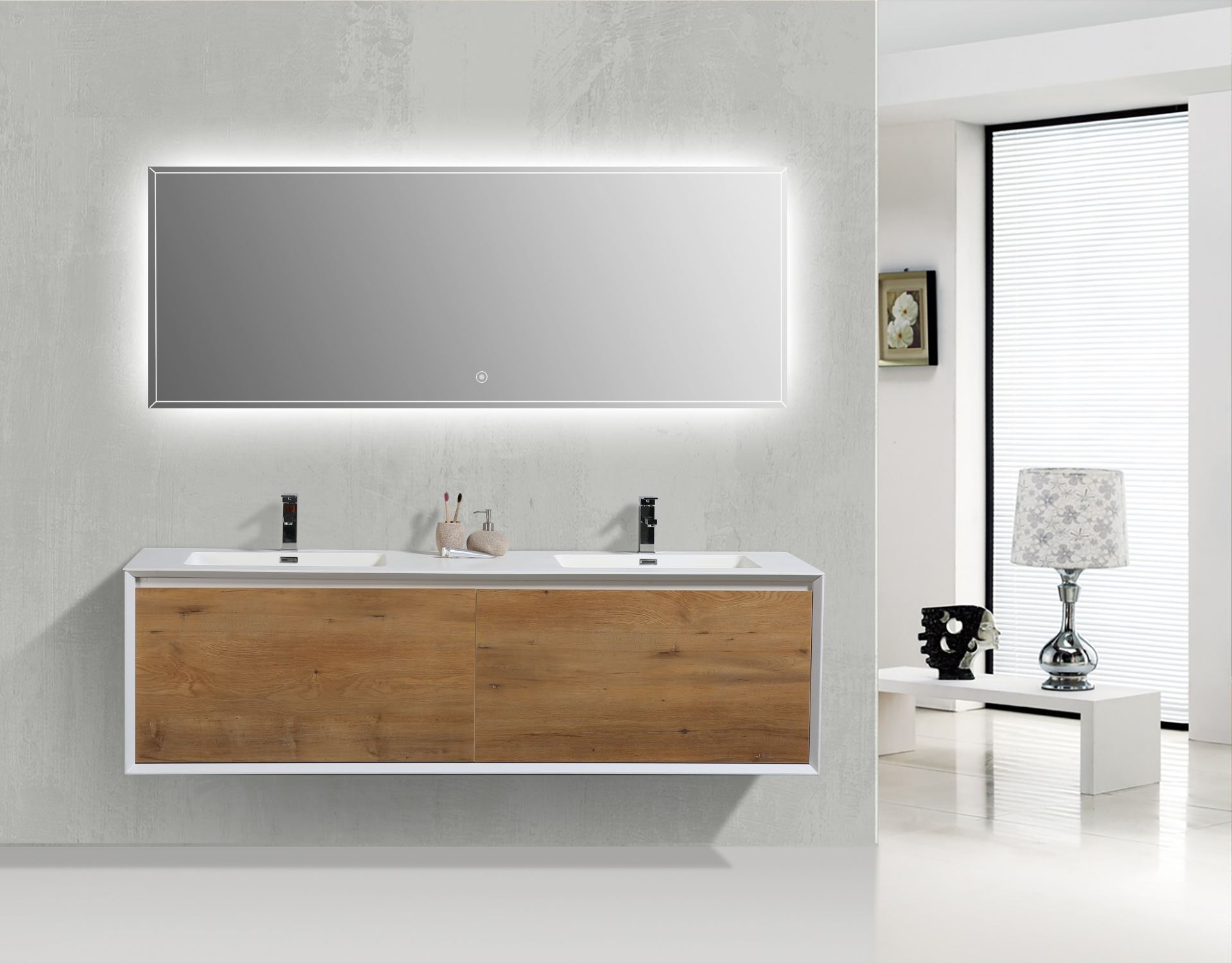 Flores 75" - Matte White + Oak