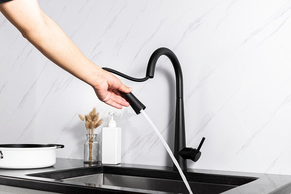 Touch sensor kitchen faucet with pull cord