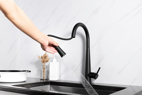 Touch sensor kitchen faucet with pull cord