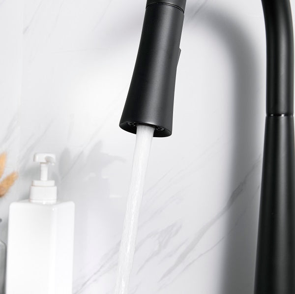 Touch sensor kitchen faucet with pull cord