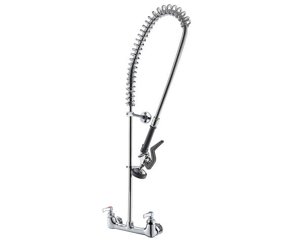 One-hand commercial kitchen faucet with pull-out shower in polished chrome