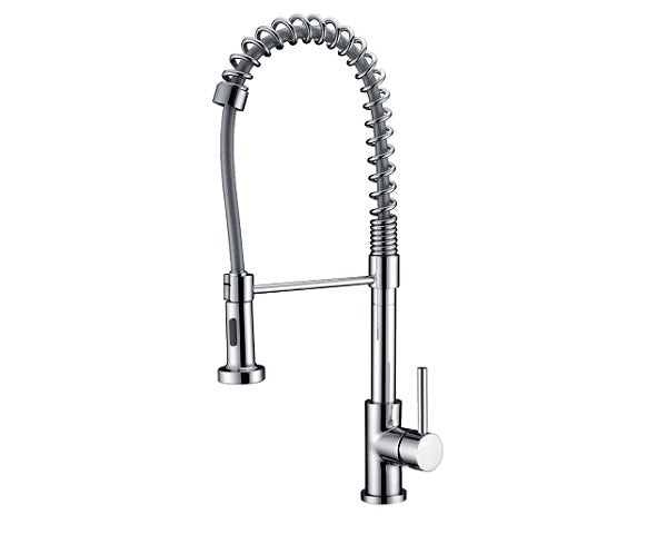 Single pull-out kitchen faucet with spring