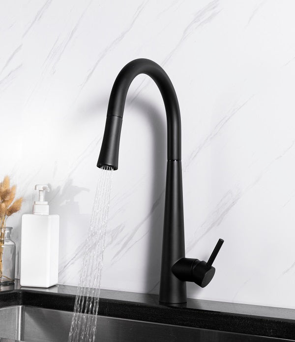 Touch sensor kitchen faucet with pull cord