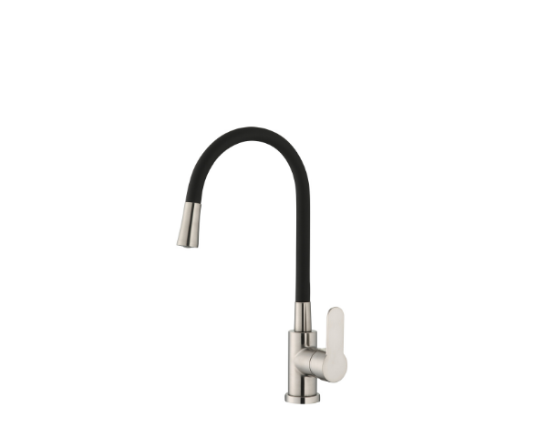 Single-handle kitchen faucet with black silicone hose